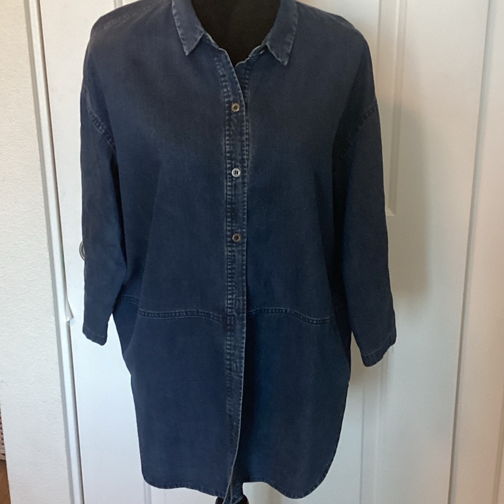 Eileen Fisher Dark Blue Denim Shirt M